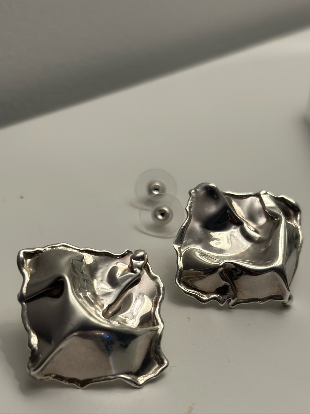 Handmade Sterling Silver Crumpled Earrings Modernist geometric Jewelry